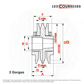 El modelo de Polea trapezoidal de diámetro variable PVAR120/Z/2MA - PVAR120/Z/2MA