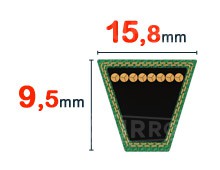 Nuestros modelos de Nuestros modelos de correas trapezoidales 15.8 x 9.5 mm